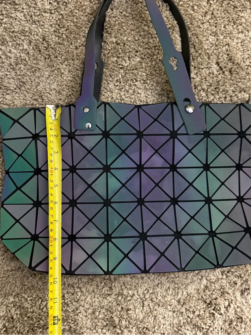 Bao Bao Issey Miyake Iridescent Geometric Tote in Green, Purple & Blue